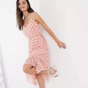 Asos design pleated cami midi dress withdrawstring waist in polka dot